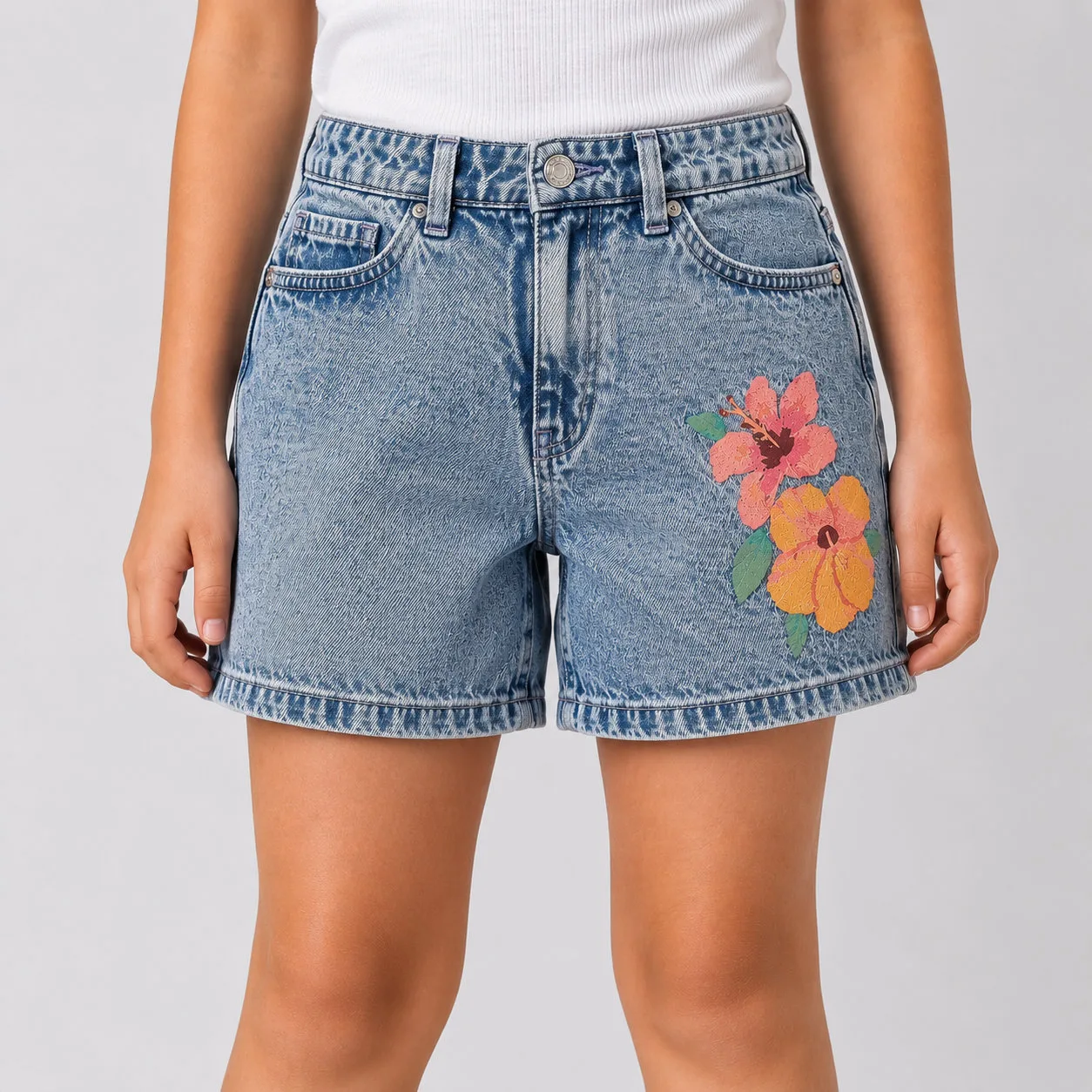 Flower Denim Shorts - Image 4